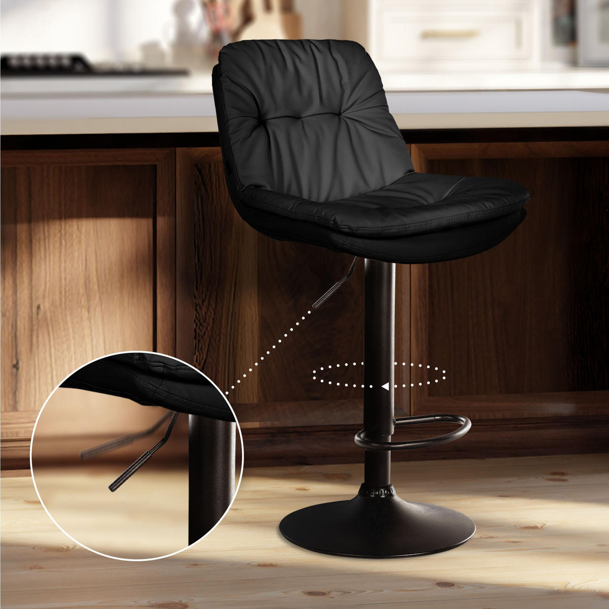 BARHOCKER Lederlook schwarz - Schwarz, Textil (46/92/54cm) - CLP