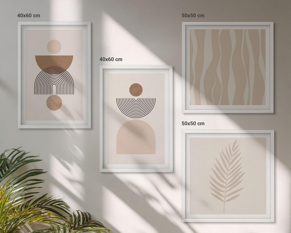 BILDER SET 4er Set - 50x50 cm & 40x60 cm Weißer Rahmen - Abstrakte Formen braun beige - Weiß, Kunststoff (50/50cm) - TULUP