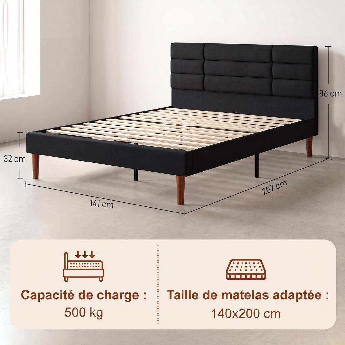 BETT Schwarz 207/141/86 cm - Schwarz, Holz - PANGIVO