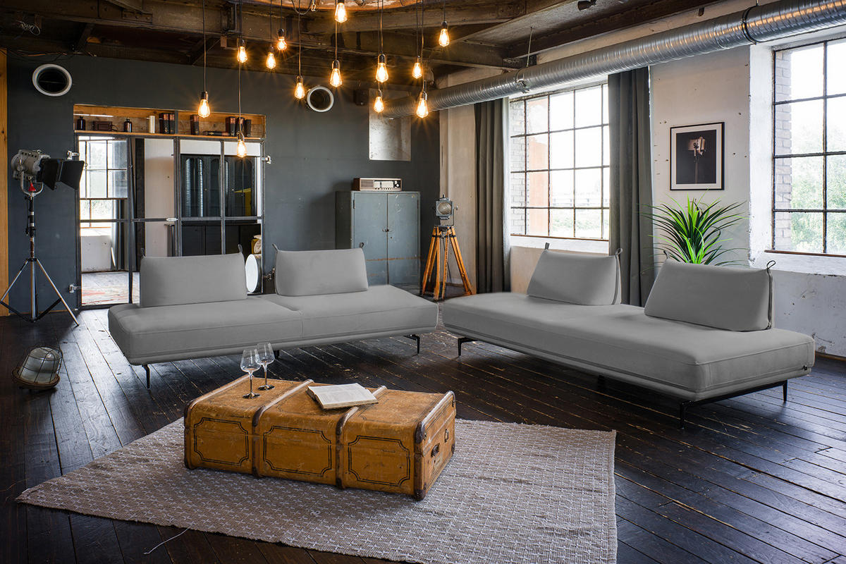 ECKSOFA CANE Grau Webstoff - Schwarz/Grau, Textil/Metall (310/210cm) - KAWOLA