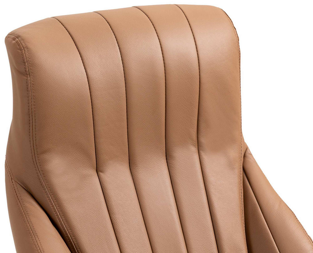 CHEFSESSEL Echtleder hellbraun - Chromfarben/Hellbraun, Leder/Metall (73/120/76cm) - CLP