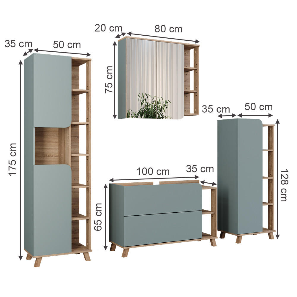 BADMÖBEL-SET Karen Sonoma/Blau 4 Teile - Blau, Holzwerkstoff (100/65/35cm) - Vicco