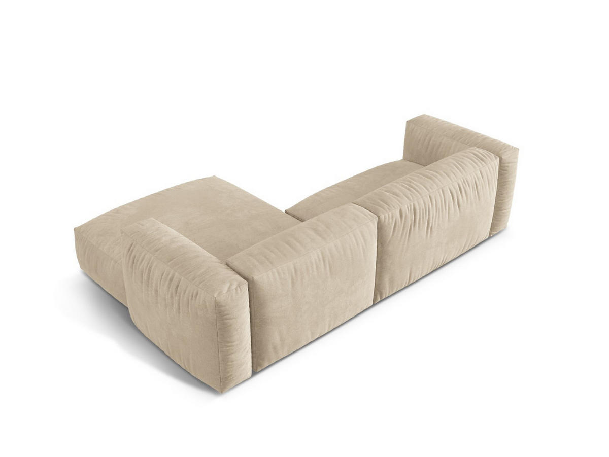 ECKSOFA modular rechts Martina aus Samt leichtes beige 2 Sitzplätze - Creme, Textil (176/283cm) - Micadoni