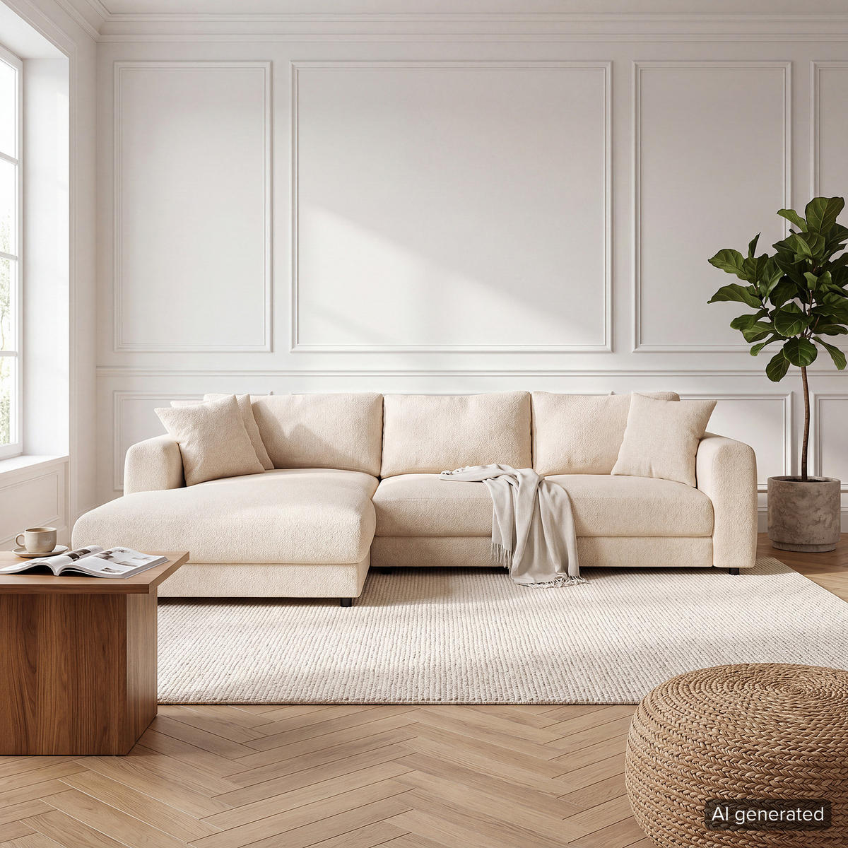 ECKSOFA mit Longchair - Beige/Schwarz, Holz/Kunststoff (286/183cm) - home24