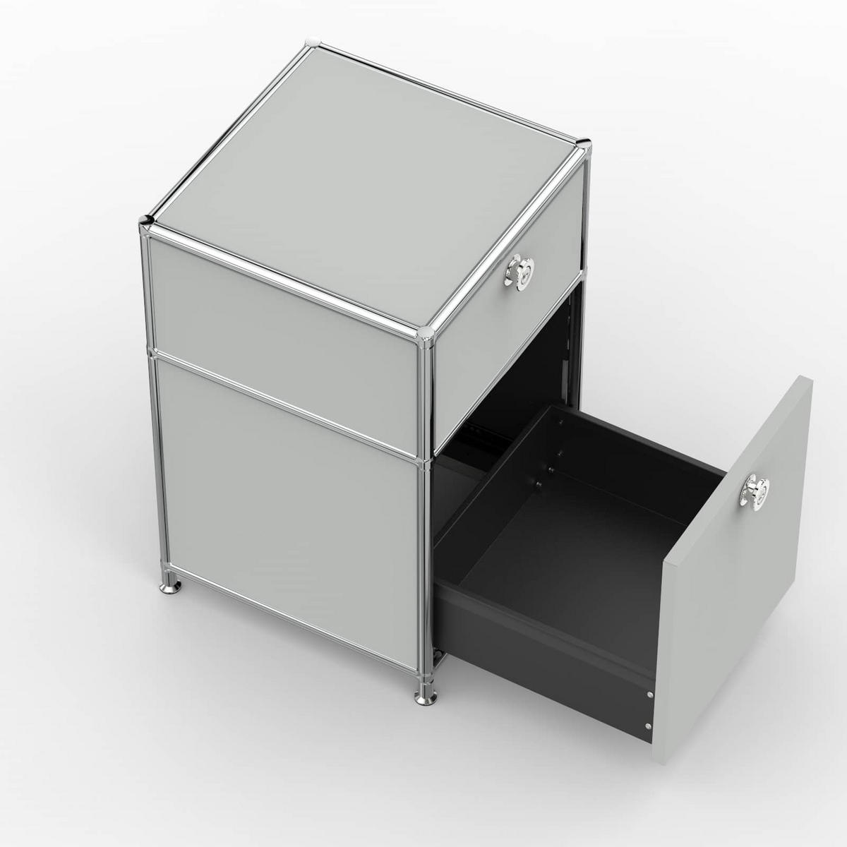 BÜRO-STANDCONTAINER, Metall, 40cm, 1 Schublade + 1 hohe Schublade, Lichtgrau - Chromfarben/Silberfarben, Metall (40/62.7/39.7cm) - Versee