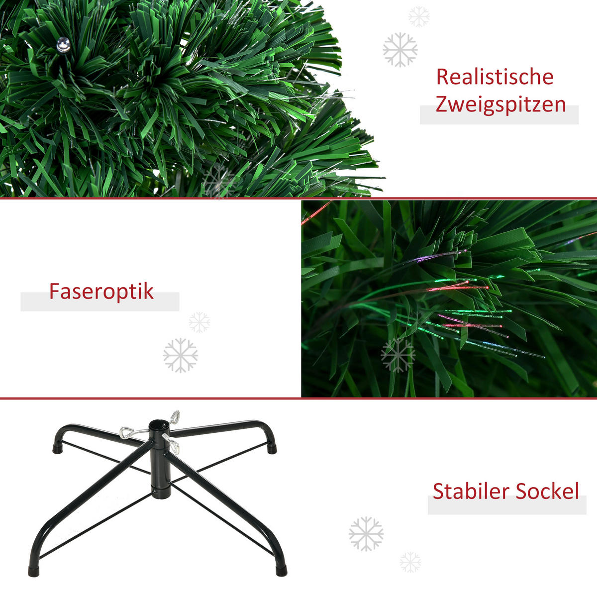 WEIHNACHTSBAUM Tannenbaum Christbaum LED Lichtfaser Baum Stern 8 Modell - Grün, Metall (120cm) - HOMCOM