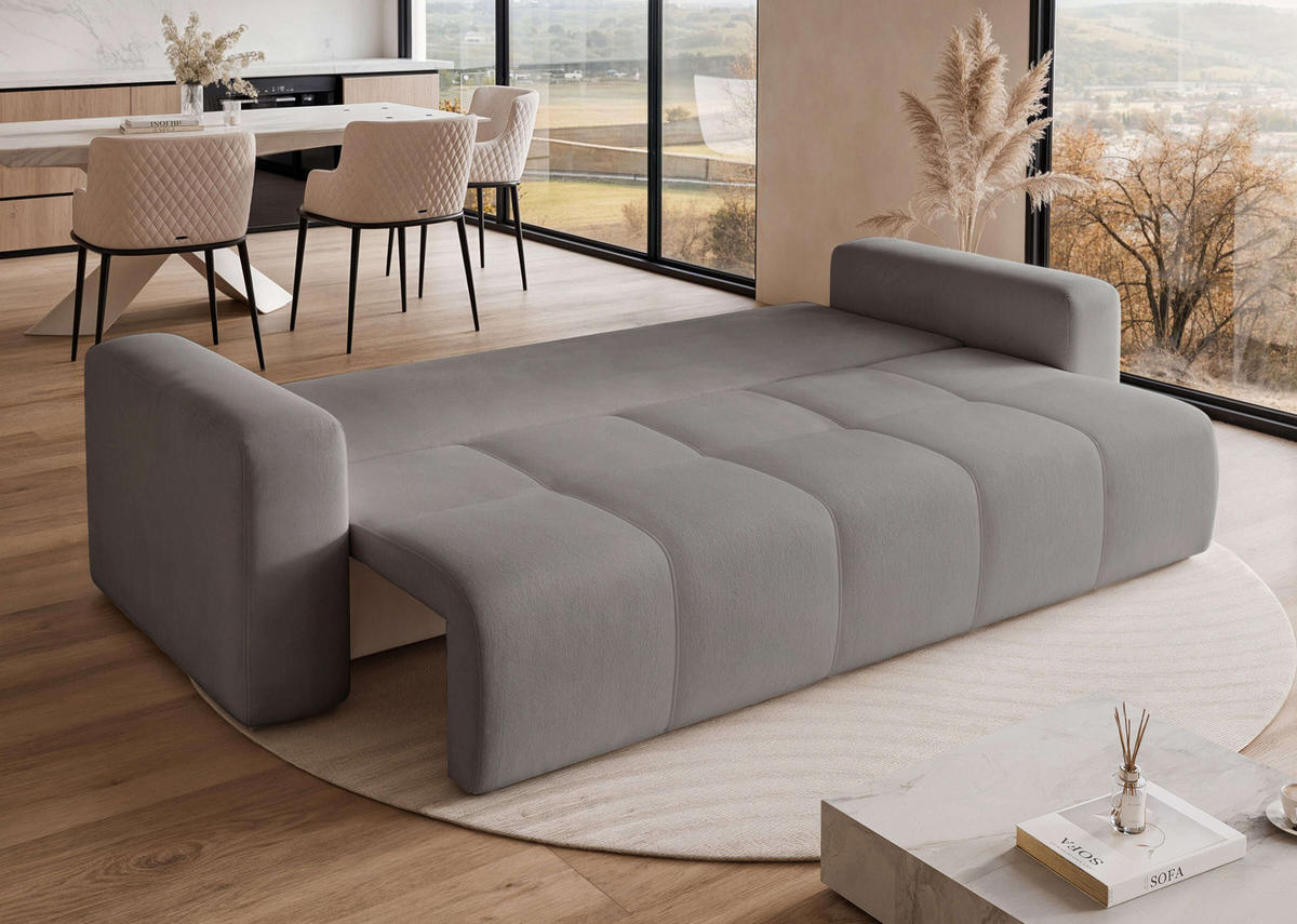 SCHLAFSOFA Velours mit Bettkasten und Schlaffunktion - Dunkelgrau, Holzwerkstoff/Textil (246/79/93cm) - Idohome