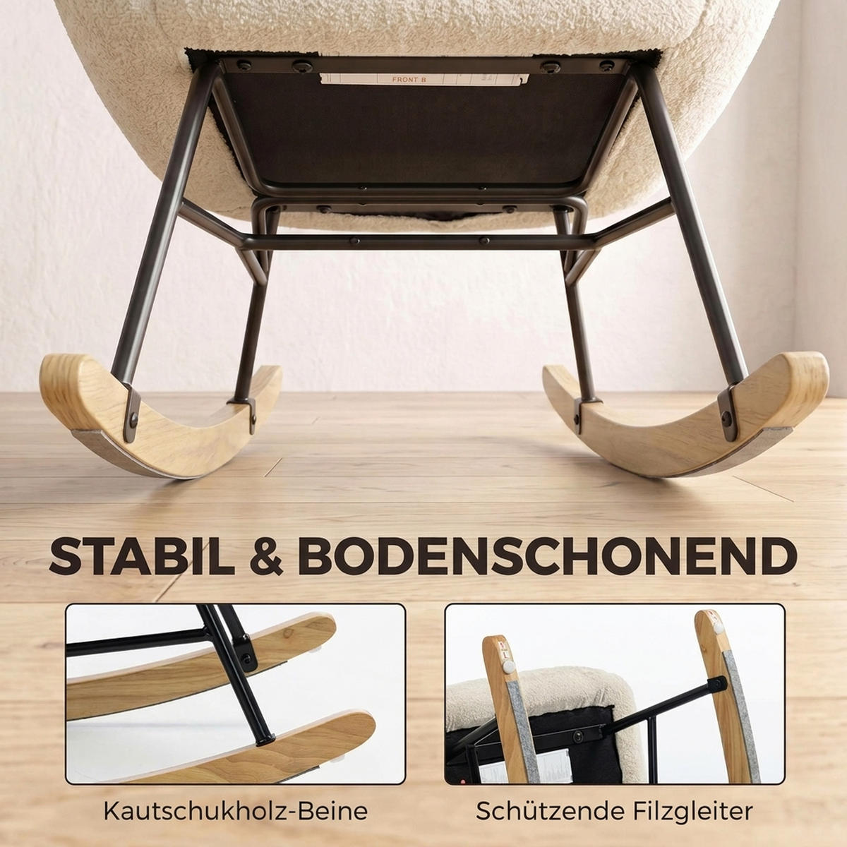 SCHAUKELSTUHL Polyester Cremeweiß - Dunkelgrau/Walnussfarben, Holz/Textil (71/100/90cm) - HOMCOM
