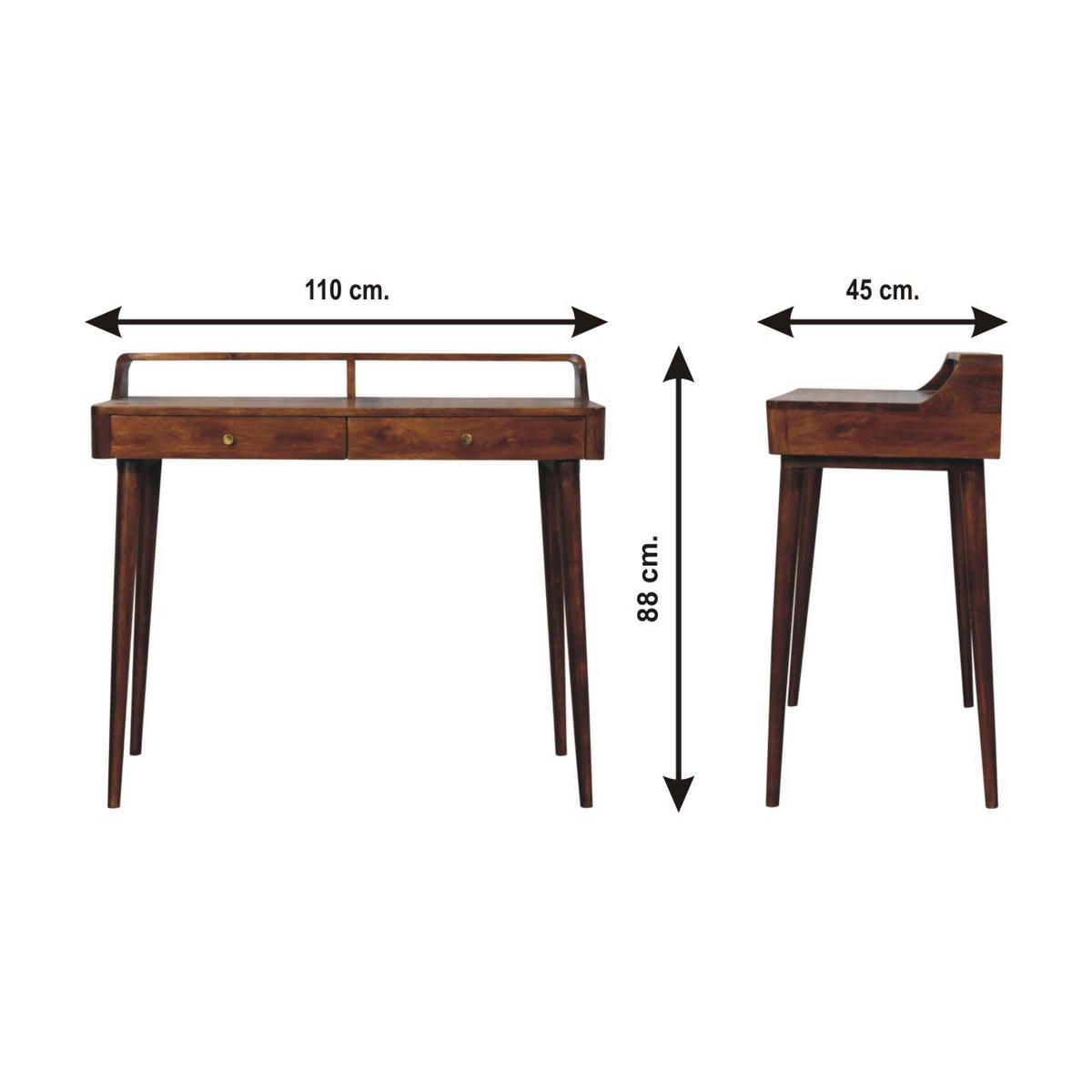 KONSOLE Elevated Kastanie, 2 Schubladen, Dunkelbraun - Dunkelbraun/Messingfarben, Mangoholz/Holz (45/100/88cm) - Artisan Furniture