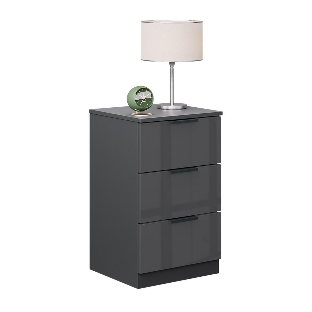 NACHTTISCH Fino Schwarz Hochglanz 37.6 x 61.8 cm mit 3 Schubladen - Schwarz Hochglanz, Holzwerkstoff (37.6/61.8/35cm) - Vicco