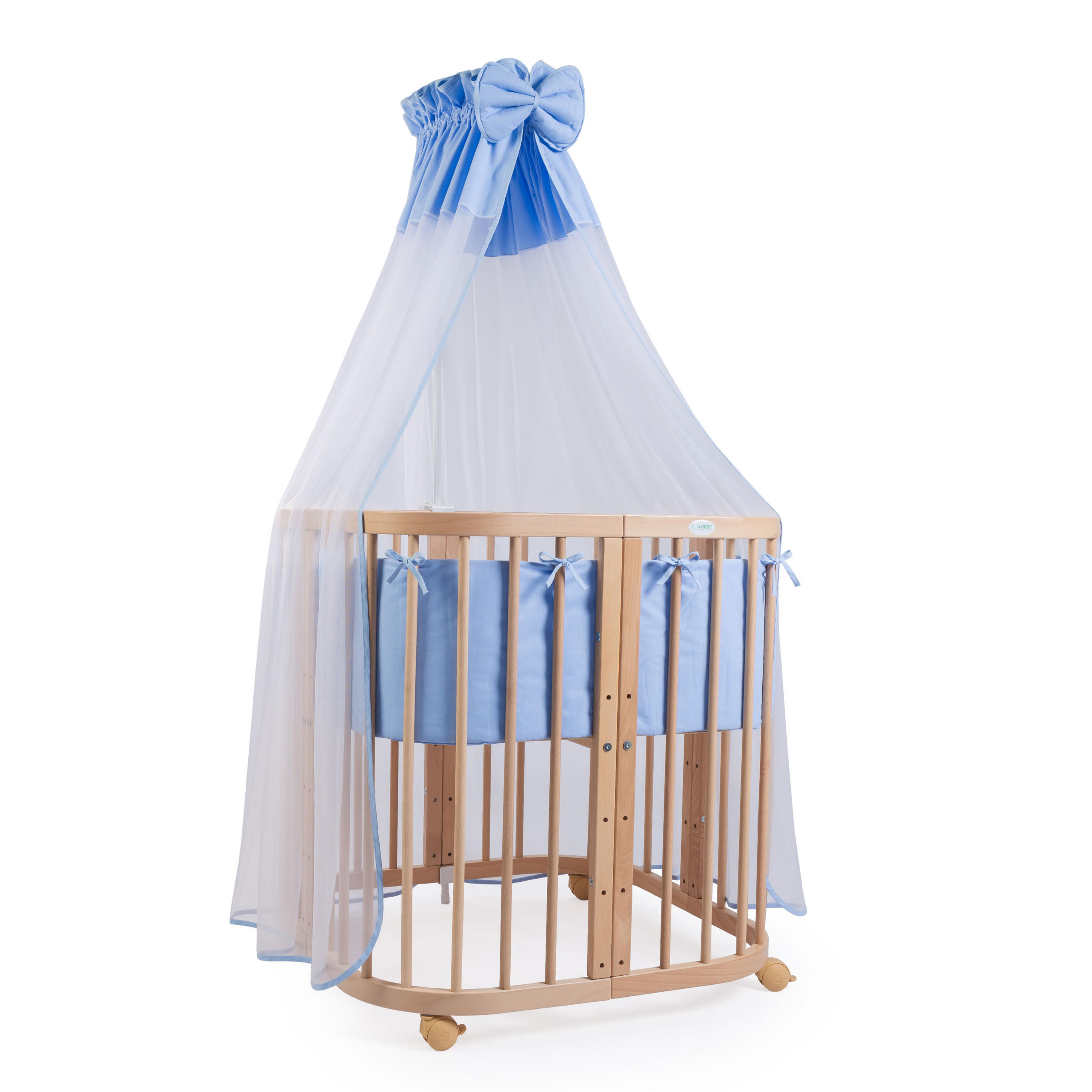 BABYBETT NATUR, 7in1 mit Matratze - Blau/Naturfarben, Holz (73/123cm) - waldin