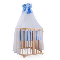 BABYBETT NATUR, 7in1 mit Matratze - Blau/Naturfarben, Holz (73/123cm) - waldin