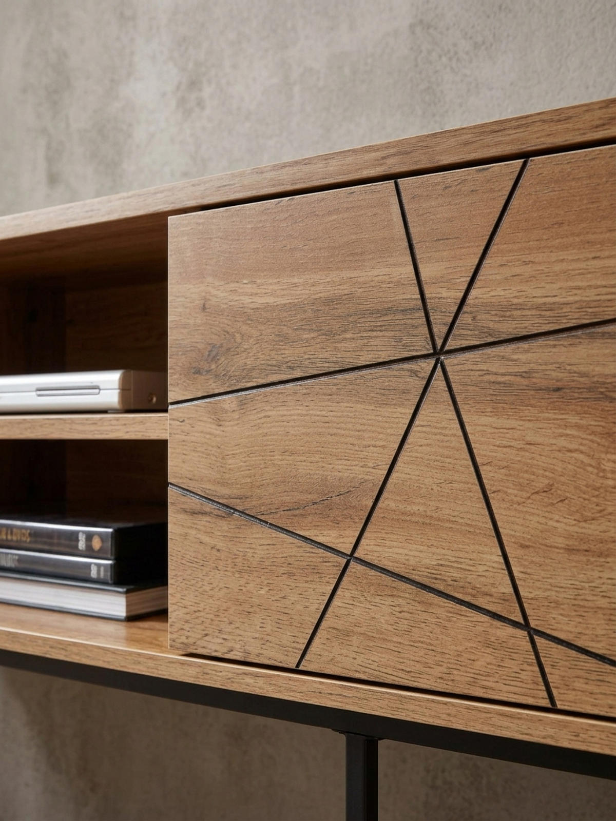 LOWBOARD Eiche-Dekor Modern Stil 160 cm Breit mit Linienmuster - Schwarz/Braun, Holz/Metall (160/45/40cm) - KADIMA DESIGN