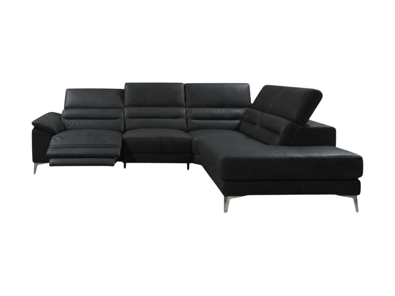ECKSOFA Tucano Echtleder mit 1 x Relaxfunktion Schwarz - Schwarz, Leder/Metall (258/232cm)
