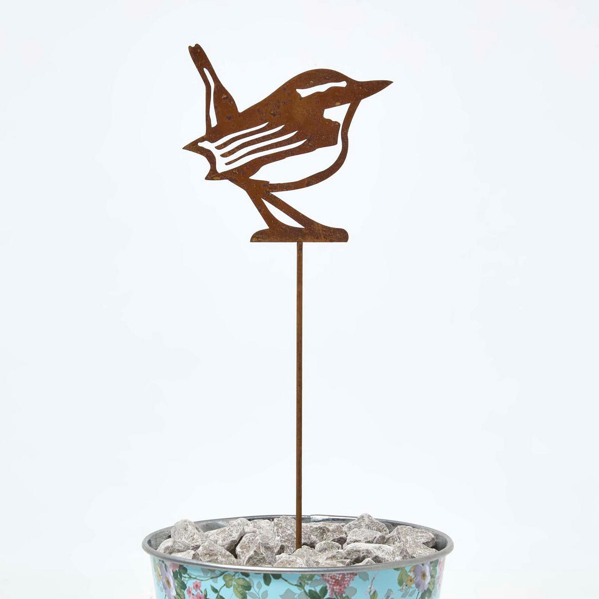 GARTENSTECKER Metall – Rostoptik Gartenfigur Zaunkönig 2er-Set - Braun, Metall (37cm) - Homescapes