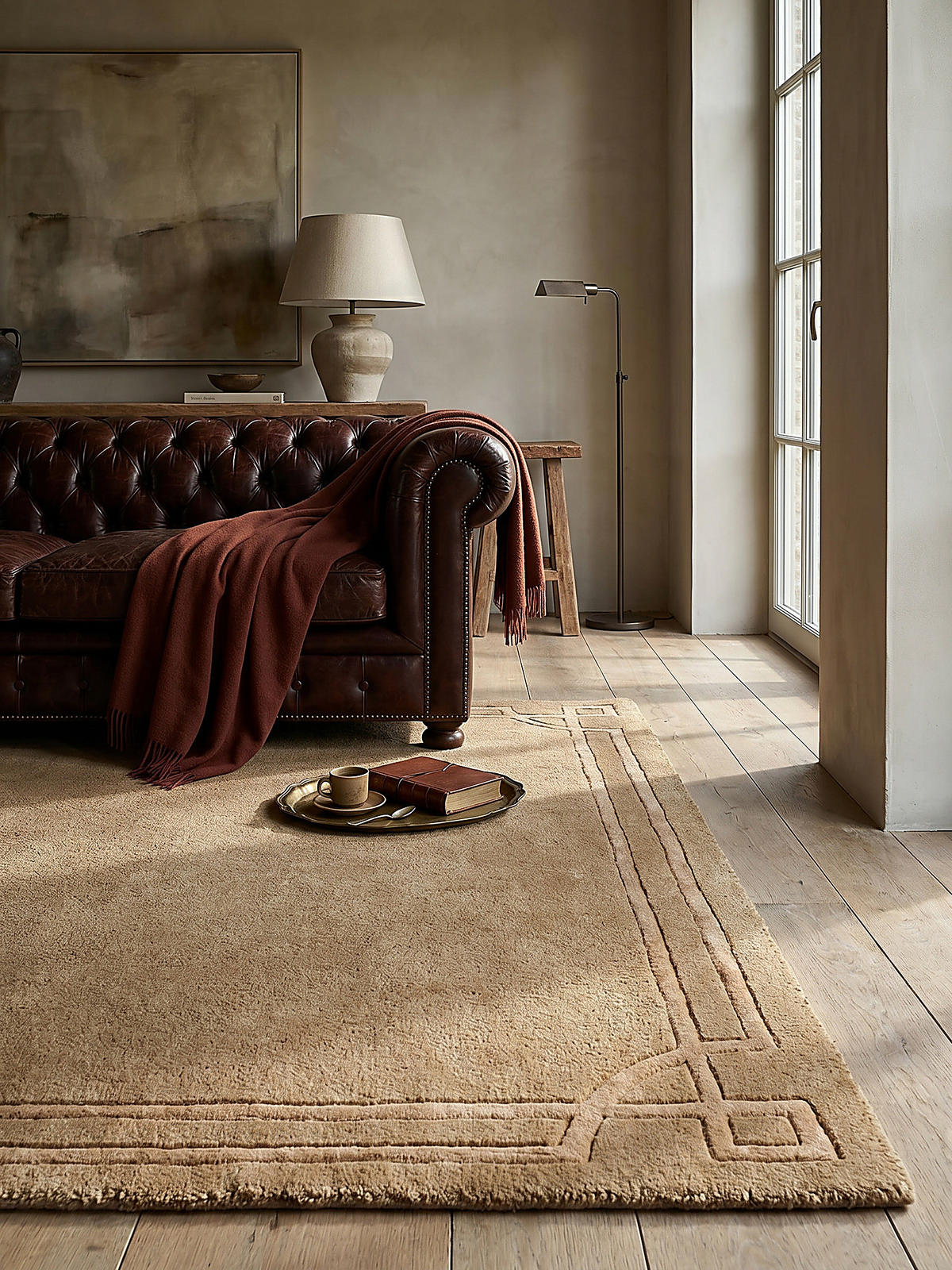 TEPPICH Kurzflor im Art-Déco-Stil, Klassische Bordüre, Wohnzimmer Ocker Rechteckig 120x170 - Orange, Textil (170/120cm) - KADIMA DESIGN