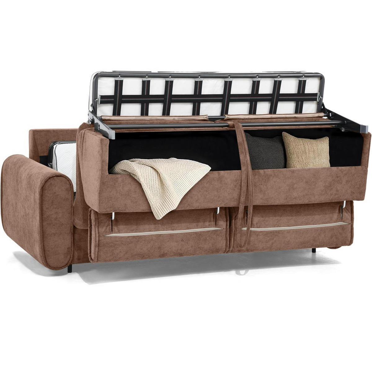 SCHLAFSOFA Pavarti mit italienischem Gestell, 180x195, Hellbraun - Hellbraun/Schwarz, Holzwerkstoff/Textil (234/88/100cm) - Beautysofa