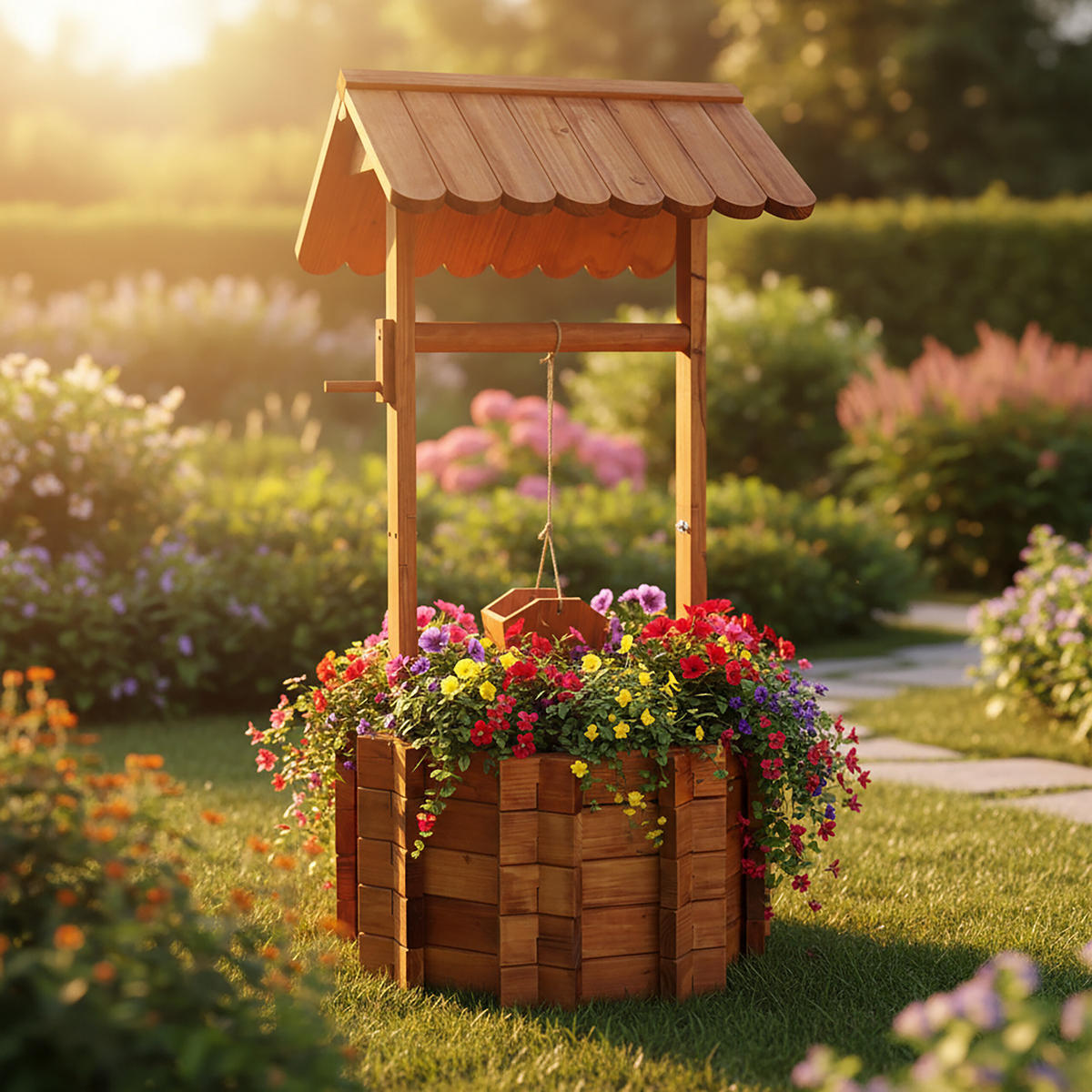 LESENI vodnjak - oranžna, tekstil/les (56/56/114cm) - Relaxdays