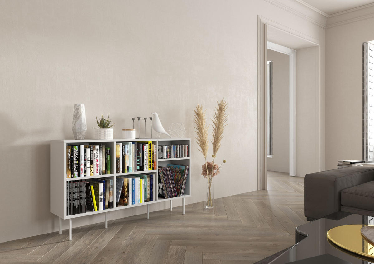 SIDEBOARD Mirka, Weiß, offene Fächer, Minimalistisch - Weiß, Holzwerkstoff/Metall (130/80/30cm) - Dancan