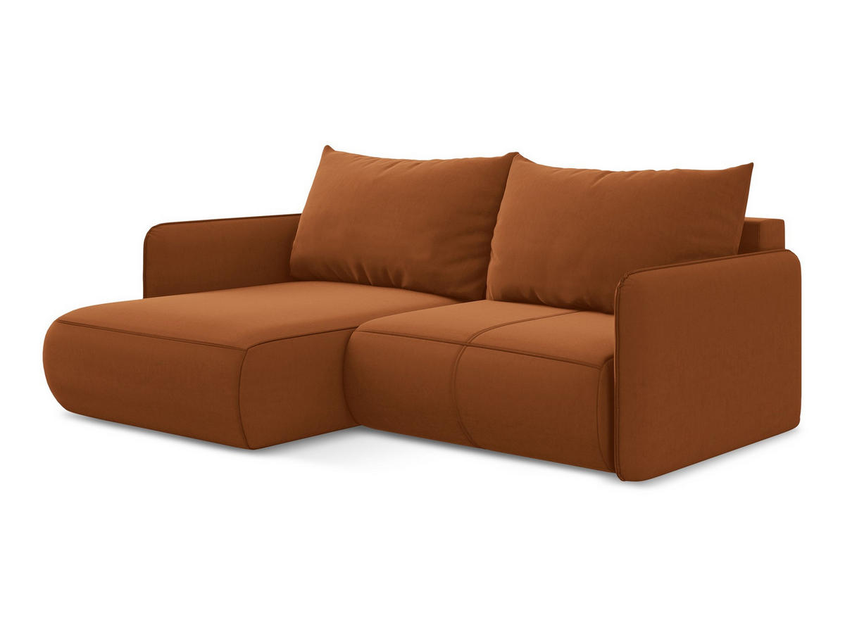 ECKSOFA mit Schlaffunktion Samt Stoff Orange - Terra cotta/Schwarz, Kunststoff/Textil (148/207cm) - Makamii