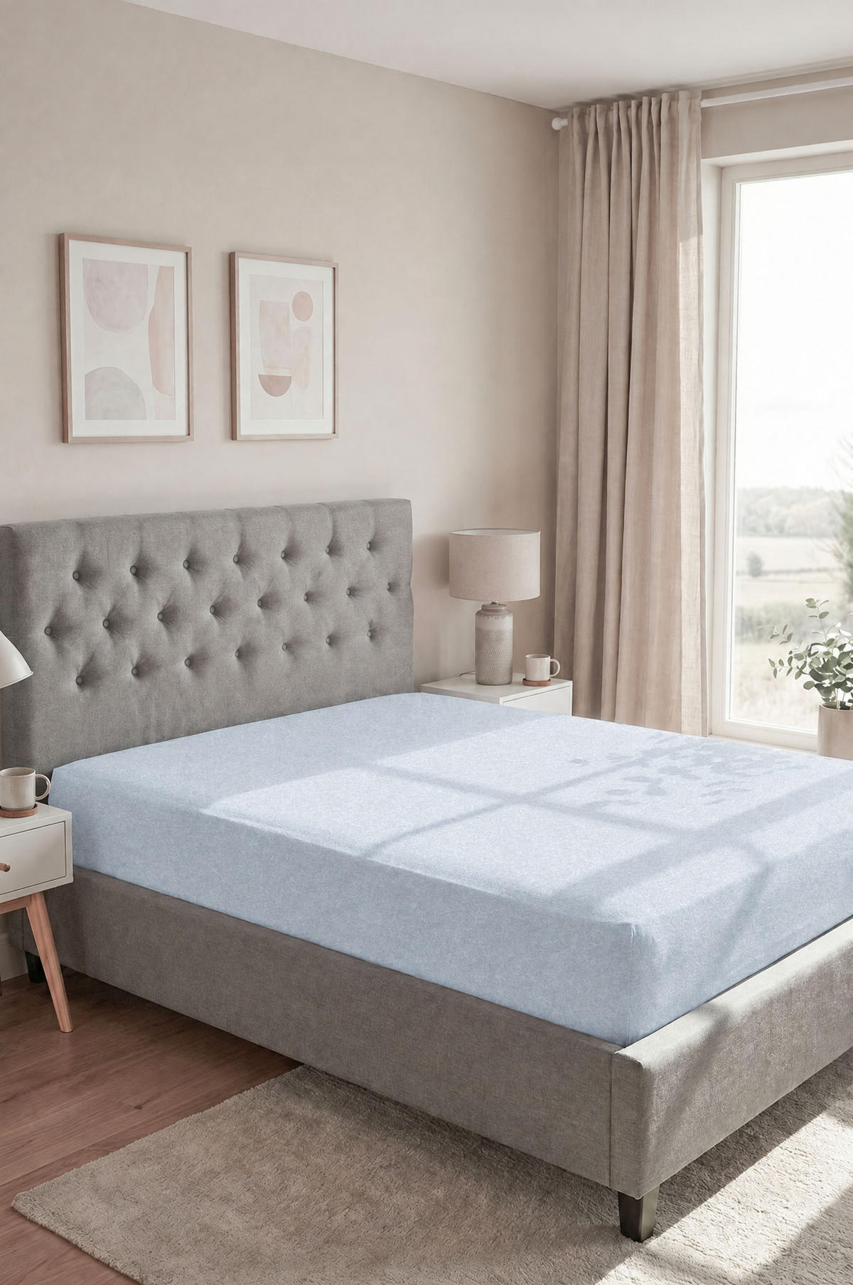 SPANNBETTTUCH Premium Biber Melange UNI ciel, 140x200 cm - 160x200 cm - Hellblau, Textil (160/200cm) - biberna