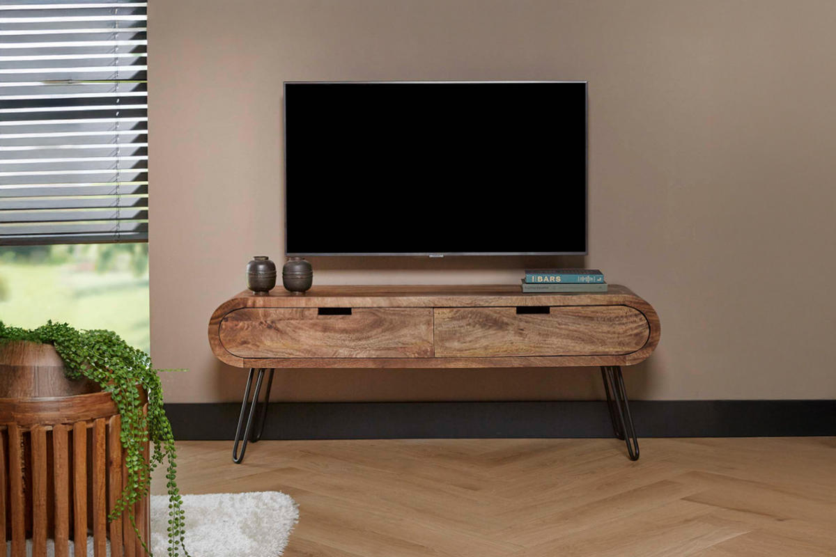 LOWBOARD EVORA Braun Holz - Schwarz/Braun, Holz/Metall (135/50/35cm) - KAWOLA