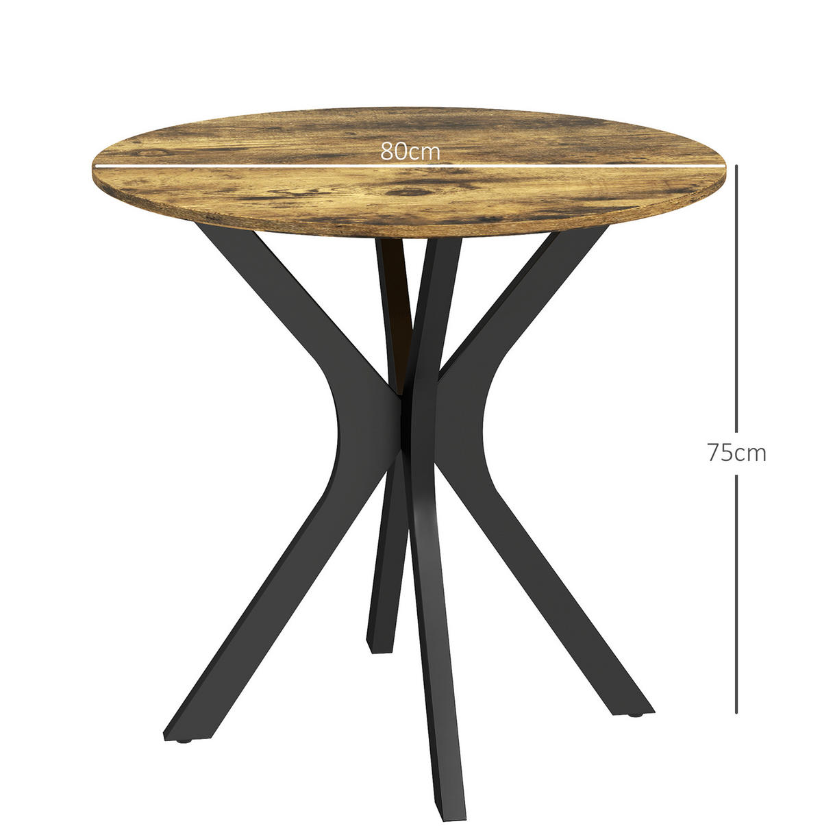 ESSTISCH 78/78/75 cm rund, platzsparend mit Stahlgestell und MDF-Tischplatte, Braun - Braun, Holz (78/78/75cm) - Redom