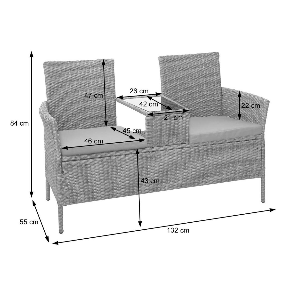 POLY-RATTAN SITZBANK MIT TISCH Schwarz, Grau - Schwarz/Grau, Kunststoff (132/84/55cm) - MCW
