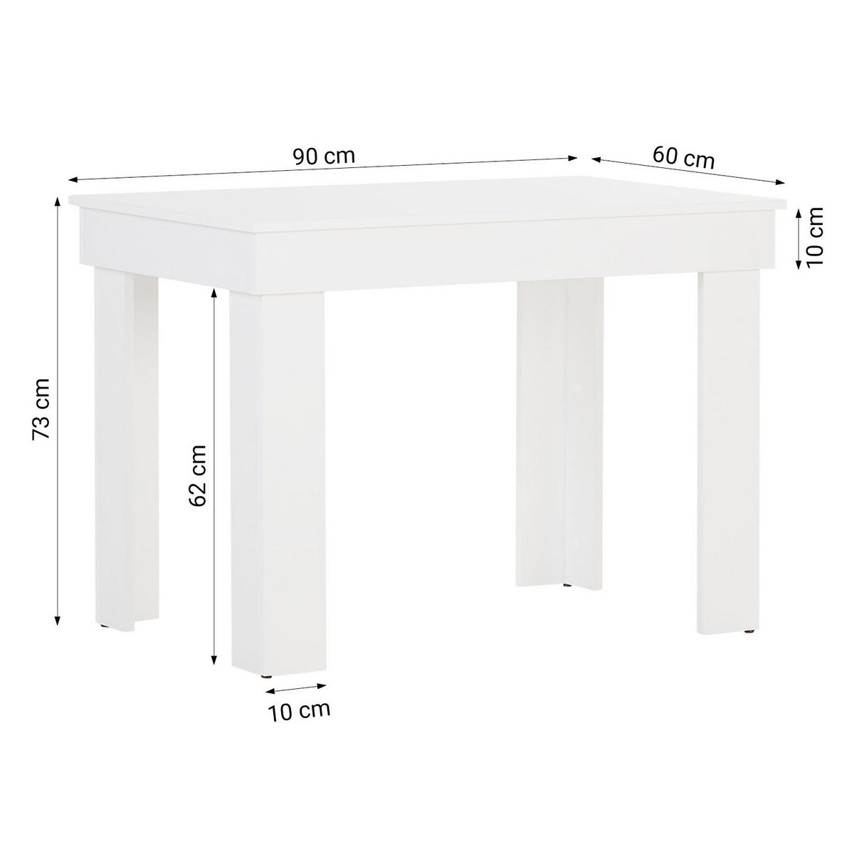 ESSTISCH in Holzwerkstoff 90/60/73 cm - Weiß, Holzwerkstoff (60/90/73cm) - Homestyle4u