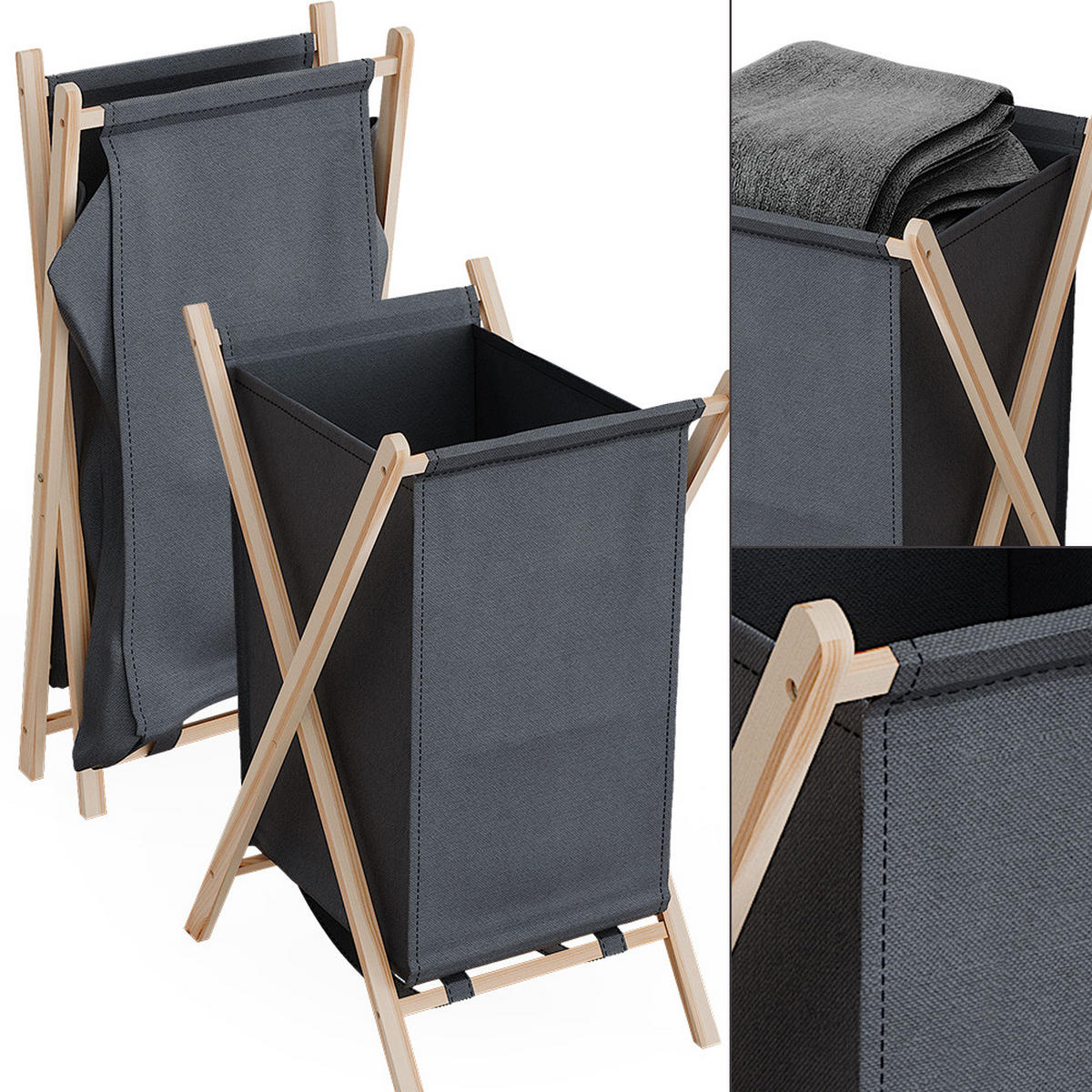 WÄSCHEKORB Bruno Grau 40 x 64 cm - Naturfarben/Grau, Holzwerkstoff (40/64/45cm) - Vicco