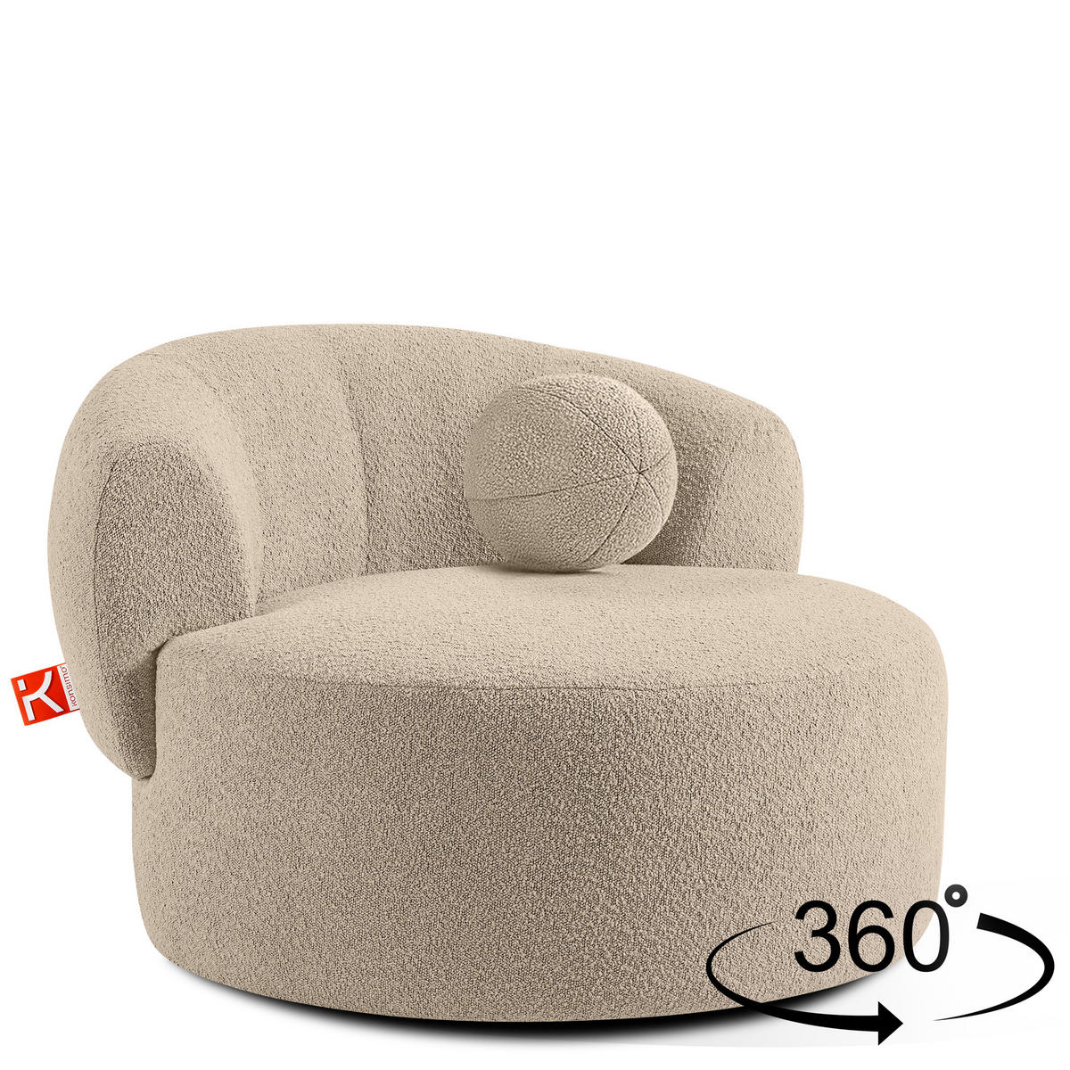 DREHSESSEL VIRA, Hellbeige, Bouclé - Hellbraun/Schwarz, Holz/Holzwerkstoff (105/76/100cm) - KONSIMO®