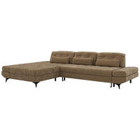 ECKSOFA ALVENO L - Hellbraun Schenille glatt - Links Seite - Hellbraun/Schwarz, Textil/Metall (218/344cm) - MKS