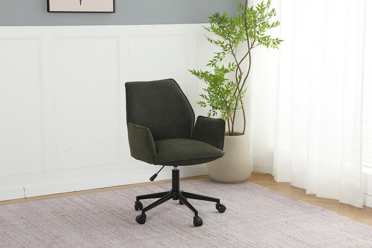 BÜRODREHSTUHL - Bouclé / Eisen - Schwarz/Olivgrün, Textil/Metall (57/85/62cm) - home24