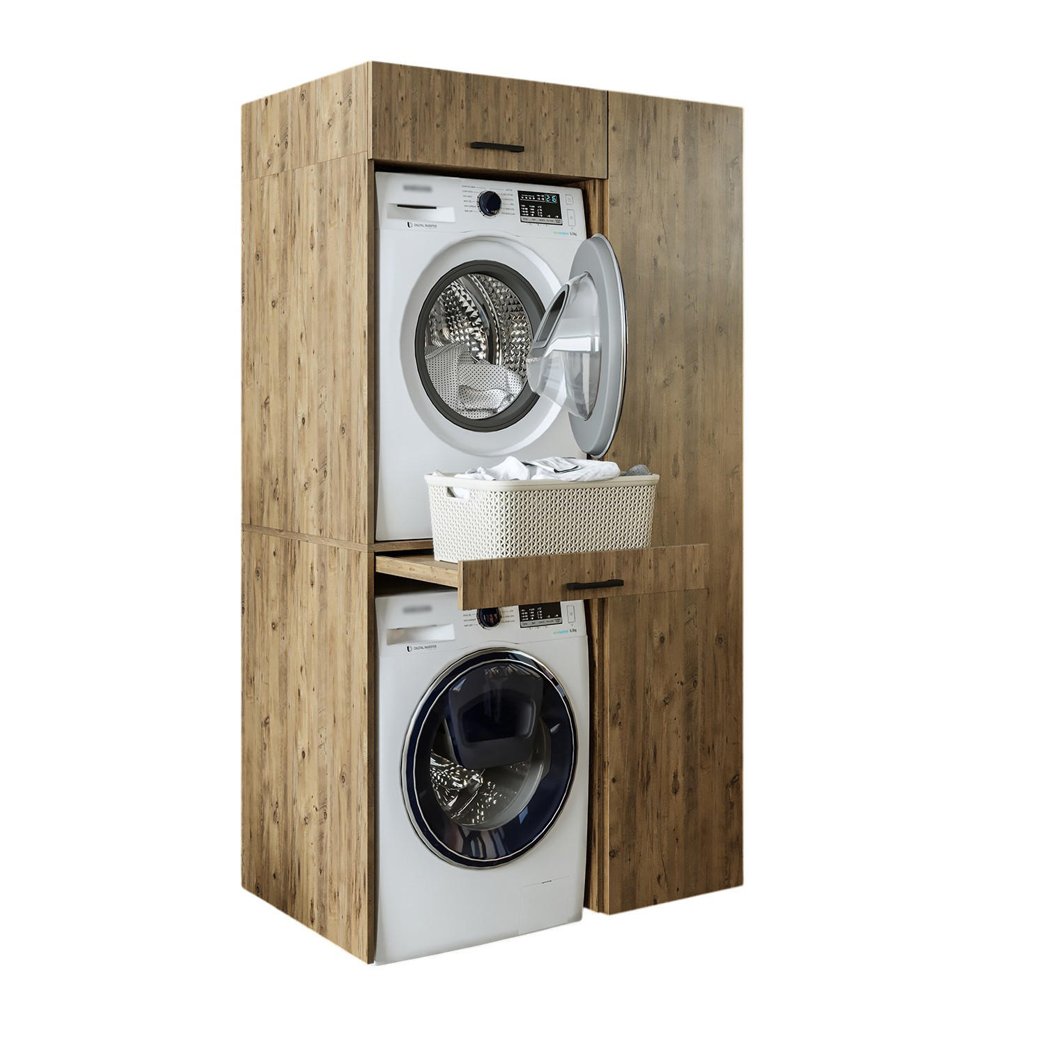 WASCHMASCHINENSCHRANK DUO-I 112cm Breit, 205cm Hoch - Eichefarben, Holzwerkstoff (112/205/67cm)