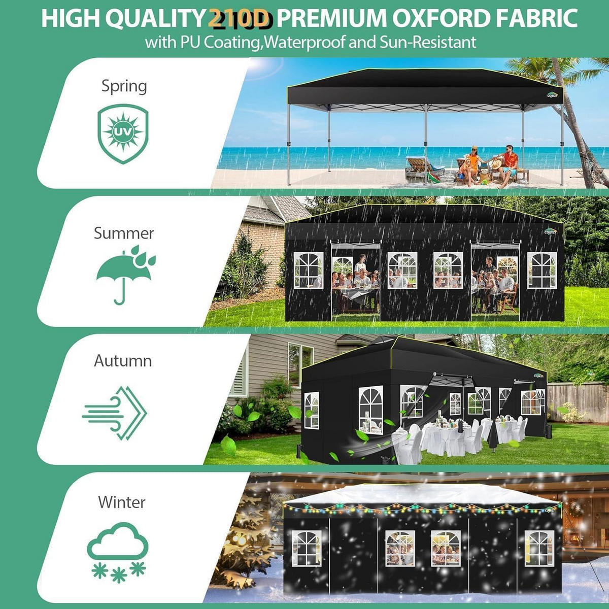 FALTPAVILLON 3x6m mit Seitenwänden Schwarz Textil - Schwarz, Textil (300/298/600cm)