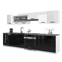 KÜCHENZEILE Italia 4 260 cm, mit Arbeitsplatten, Weiß-Schwarz - Schwarz/Weiß, Holz (260/143/60cm) - B BELINI GROUP