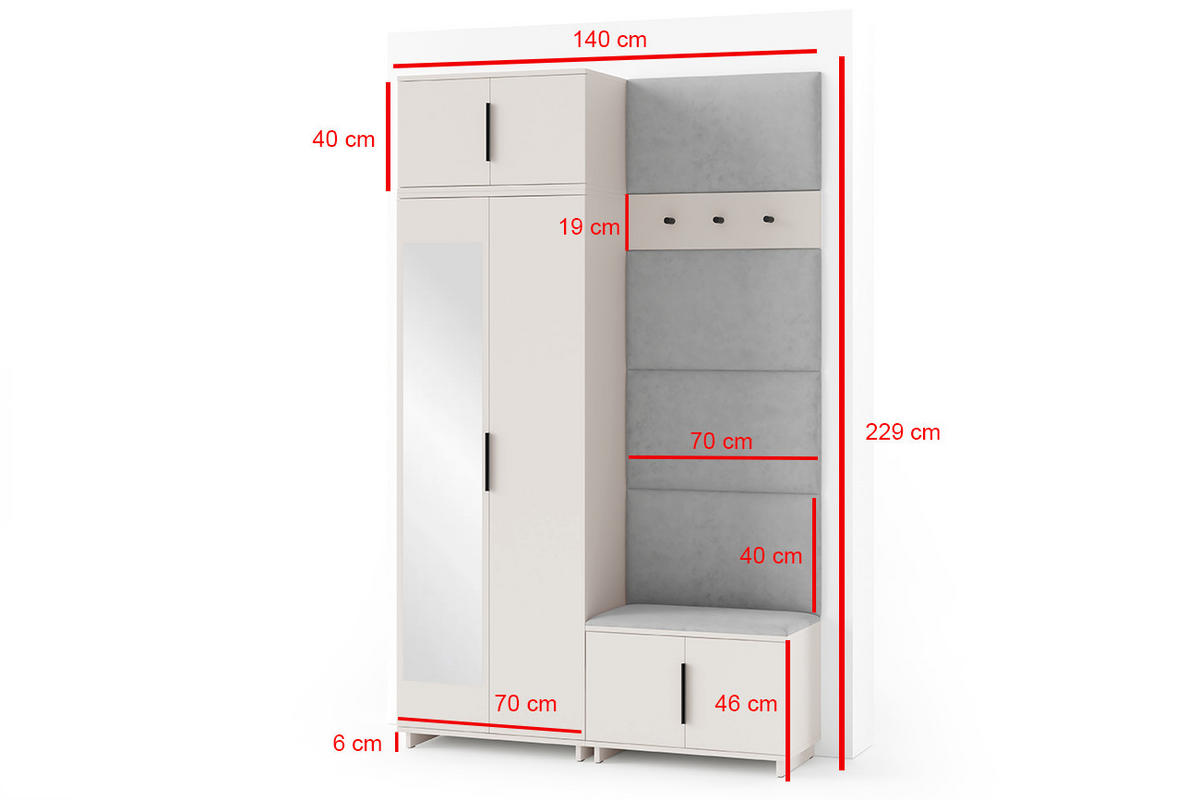 GARDEROBE NAPOLI 1 Flur und Eingangsbereich BEIGE - Beige, Holzwerkstoff (140/225/40cm) - Jerpax