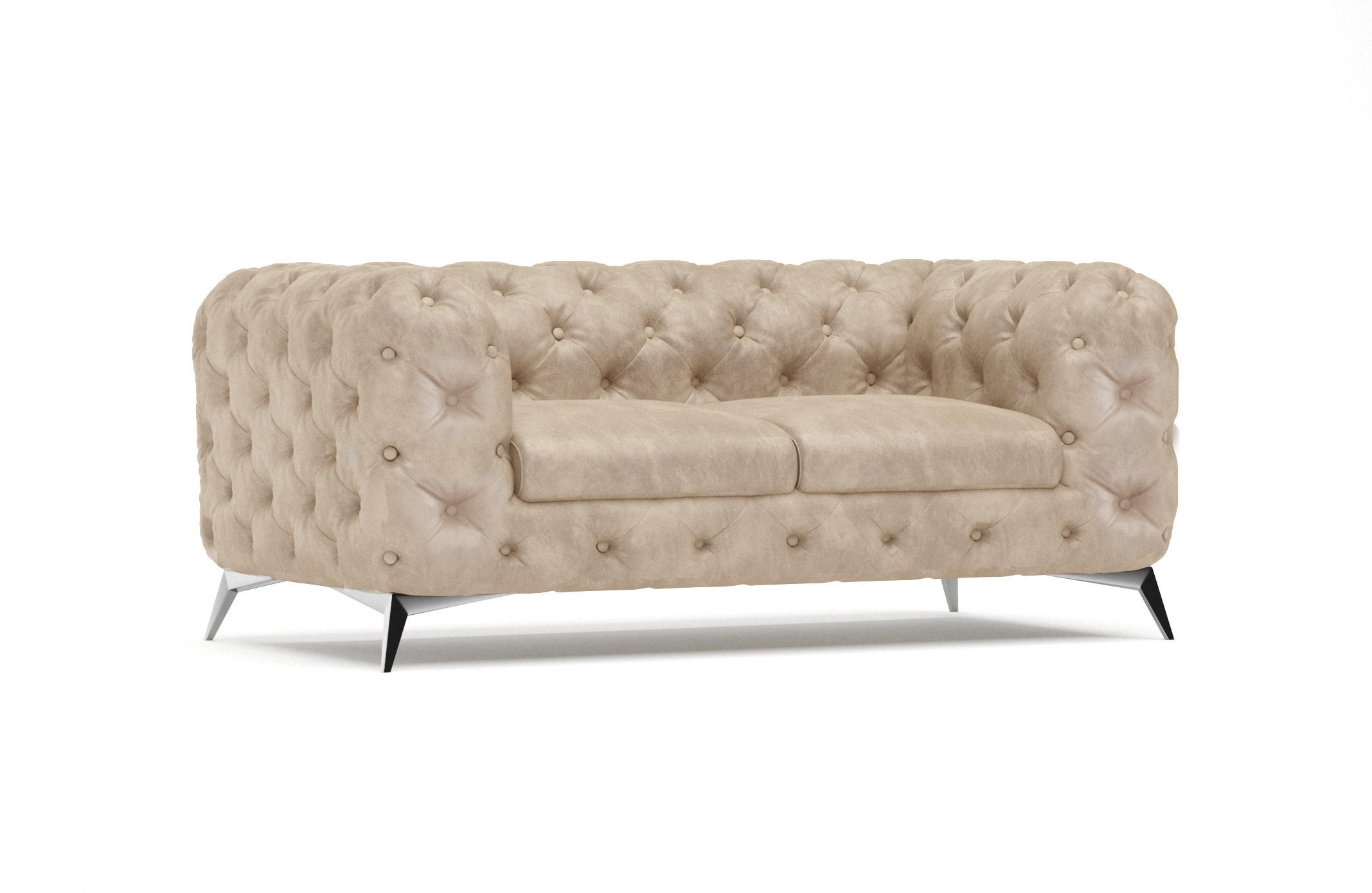 CHESTERFIELD-SOFA 2-Sitzer Quantum Beige Samt - Beige/Silberfarben, Holz/Textil (185/75/100cm) - S-Style Möbel
