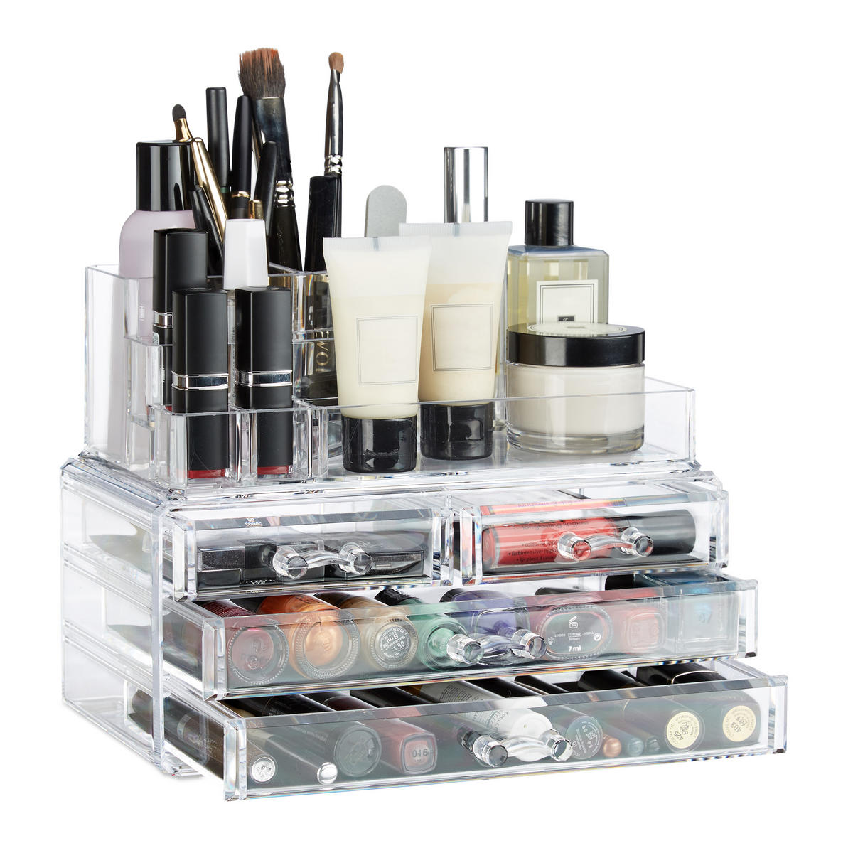 MAKEUP Organizer - Transparent, Kunststoff (23.5/19/14cm) - Relaxdays