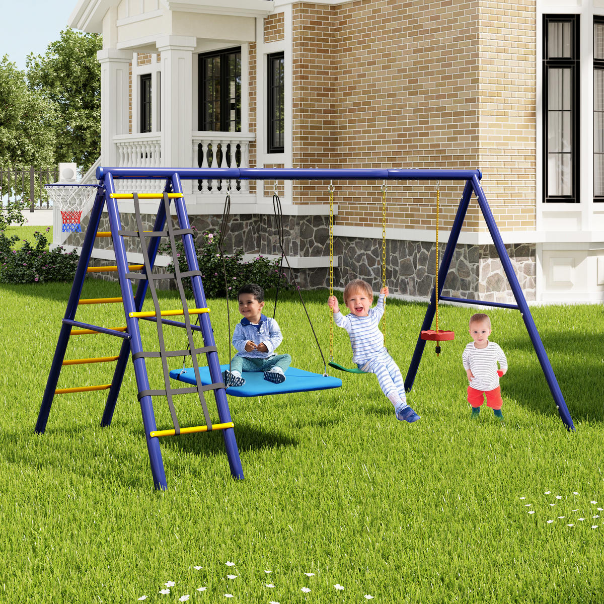 SCHAUKELSET Outdoor 3 Schaukeln - Blau, Metall (310/203/174cm)