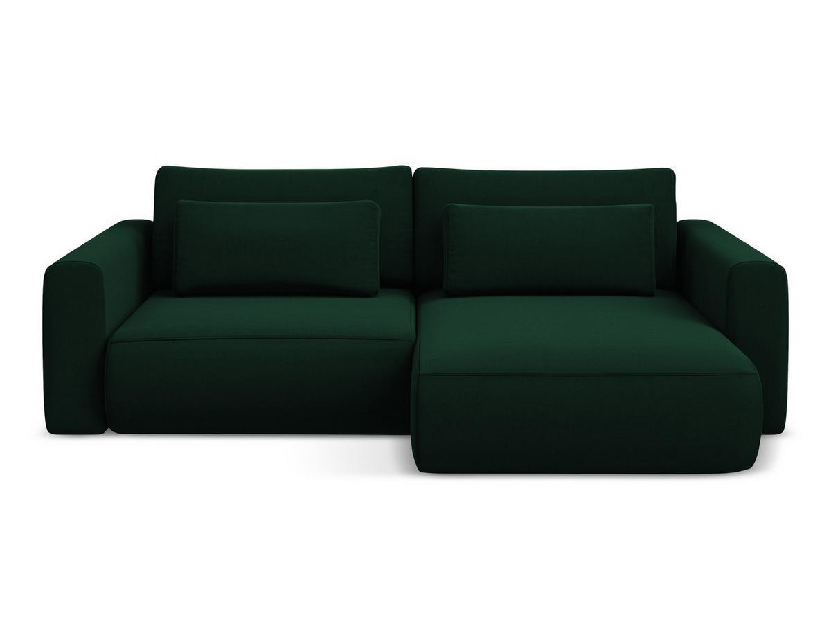 ECKSOFA mit Schlaffunktion Samt Stoff Grün - Dunkelgrün/Schwarz, Kunststoff/Textil (240/149cm) - Makamii