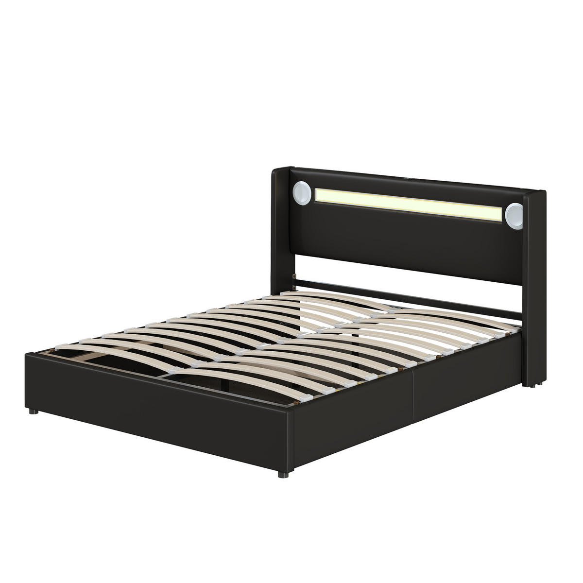 POLSTERBETT mit Bettkasten 160/200 cm in Schwarz mit LED-Beleuchtung & USB - Schwarz, Kunststoff (160/200cm) - BEAOK