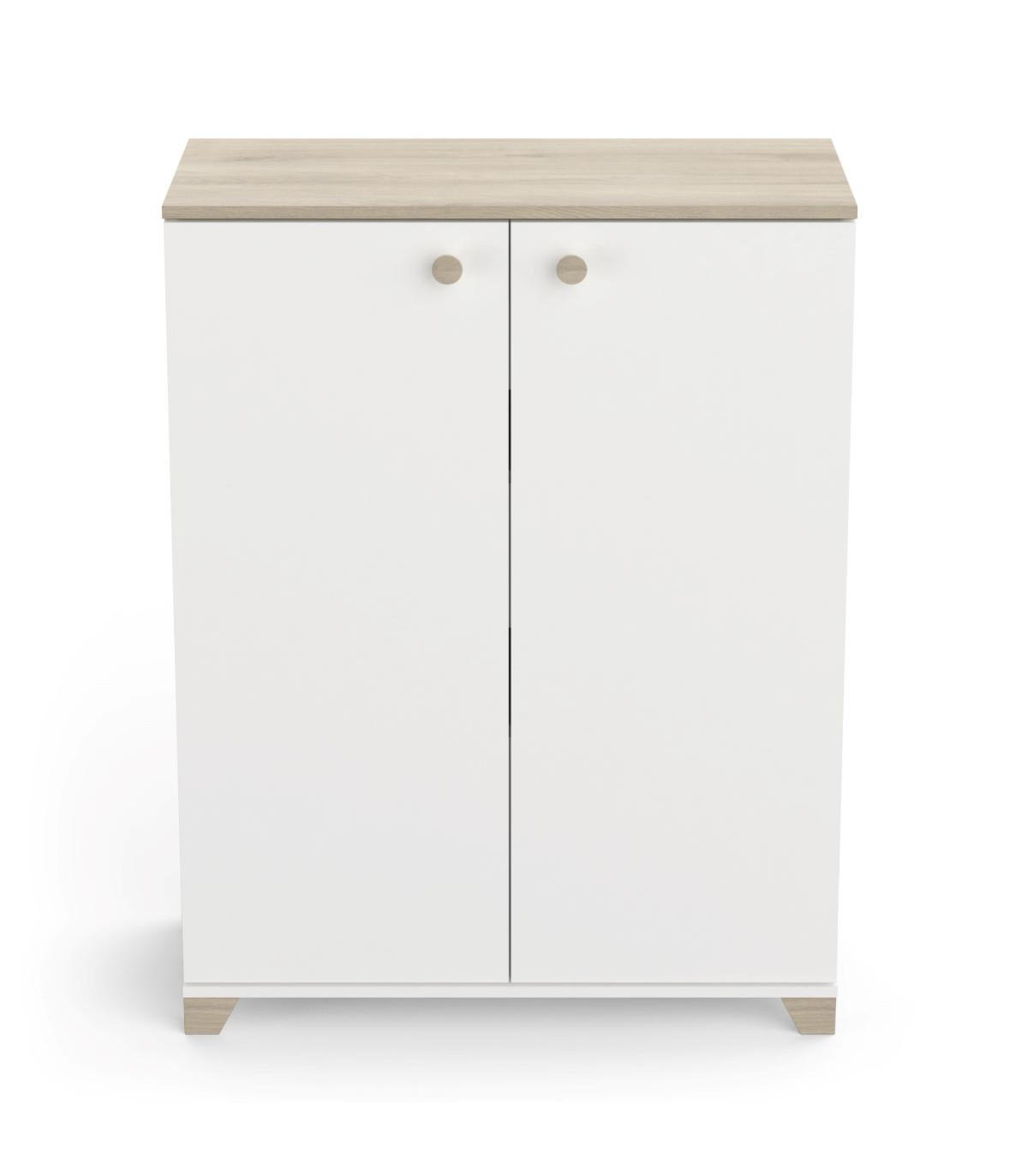 KLEINES Sideboard mit 2 Türen, Dekor Kronberger Eiche und Weiß - L79,7 cm - Apfelbaumfarben, Holzwerkstoff (35.1/104.2/79.7cm) - Calicosy