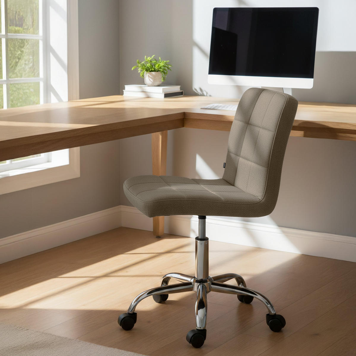 DREHSTUHL Stoff Taupe - Taupe/Chromfarben, Textil/Metall (47/93/56cm) - CLP