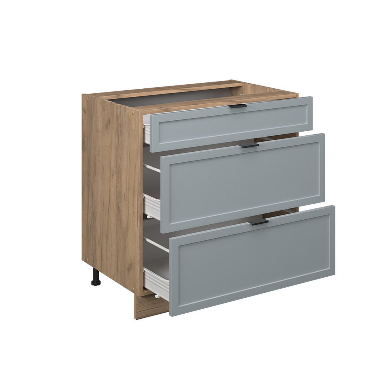 KÜCHENUNTERSCHRANK Fame-Line Hellblau-grau 80 cm mit 3 Schubladen AP Anthrazit - Honigeiche/Eiche Wotan, Holzwerkstoff (80/82/60cm) - Vicco