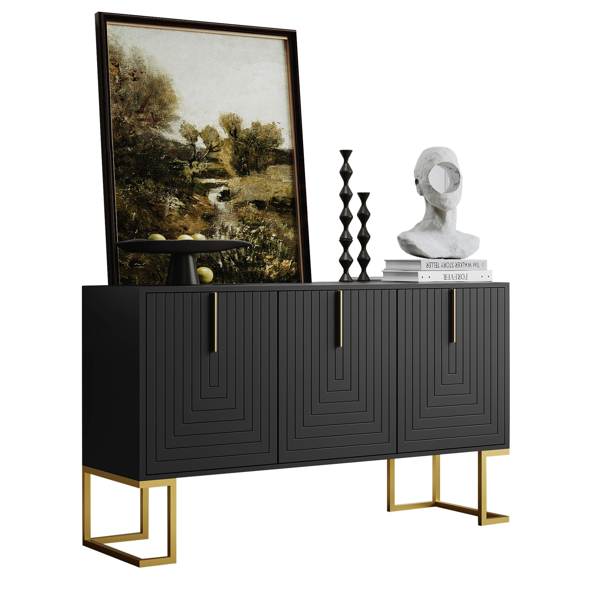 SIDEBOARD 130/40/80 cm schwarz aus MDF mit 3 Türen und verstellbaren Regalen - Schwarz, Holzwerkstoff (138/80.5/40cm) - OKWISH