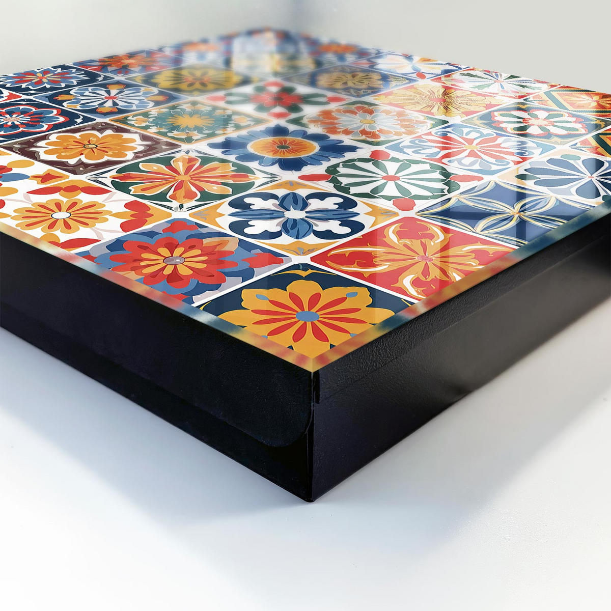 SCHLÜSSELBOX Schwarz 30x30 cm- Türöffnung nach rechts - Bunte Fliesen - Blau, Metall (30/30/5cm) - TULUP