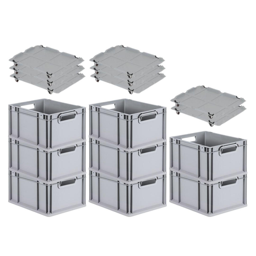EUROBOX 8x Nextgen Economy Mit Auflagedeckel Grau/Schwarz Griffe Offen 20 Liter - Schwarz, Kunststoff (30/22/40cm) - PROREGAL