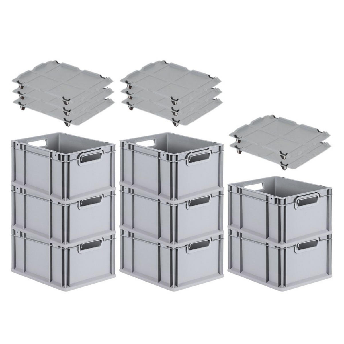 EUROBOX 8x Nextgen Economy Mit Auflagedeckel Grau/Schwarz Griffe Offen 20 Liter - Schwarz, Kunststoff (30/22/40cm) - PROREGAL