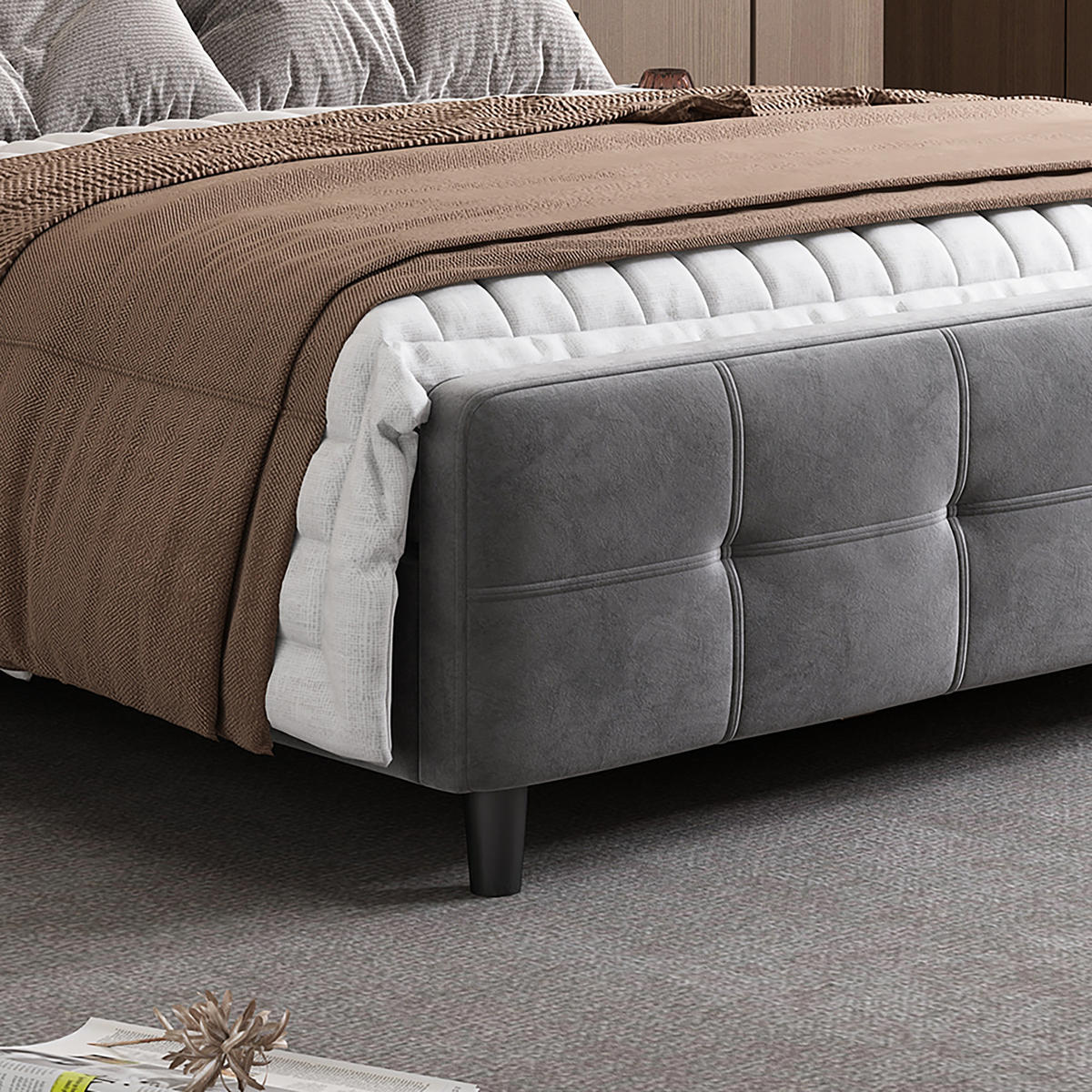 POLSTERBETT 140/200 cm Grau mit LED-Beleuchtung und gesteppter Oberfläche - Grau, Textil (140/200cm) - OKWISH